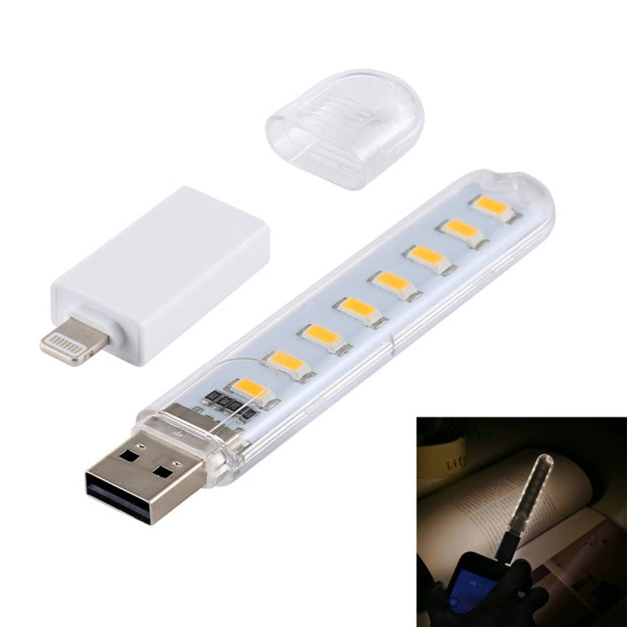 8LEDs 5V 200LM USB LED Book Light Portable Night Light, with 8 Pin Adapter, with 8 Pin  Adapter
