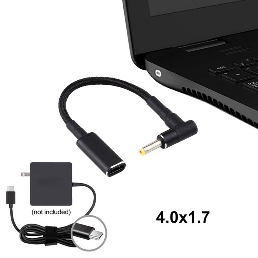 4.0 x 1.7mm Elbow to USB-C / Type-C Adapter Nylon Braid Cable