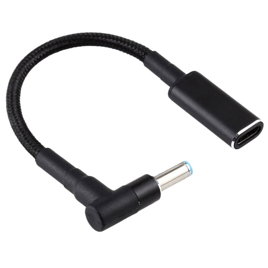 PD 100W 18.5-20V 4.5 x 0.6mm Elbow to USB-C / Type-C Adapter Nylon Braid Cable for HP, 4.5 x 0.6mm