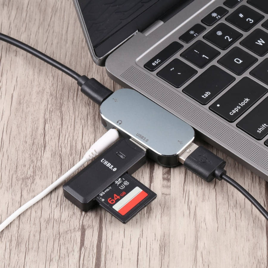 4 in 1 USB-C / Type-C Male to USB-C / Type-C + 3.5mm AUX + USB 3.0 + USB Female Adapter, 3.5mm AU...