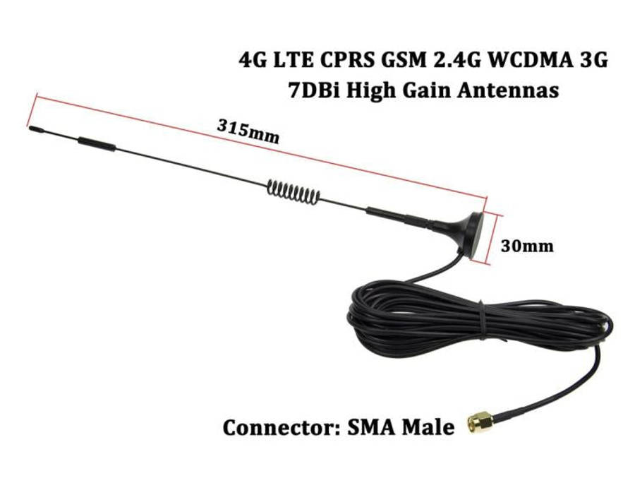 7dBi SMA Male Connector High Gain 4G LTE CPRS GSM 2.4G WCDMA 3G Antenna Network Reception Adapter...