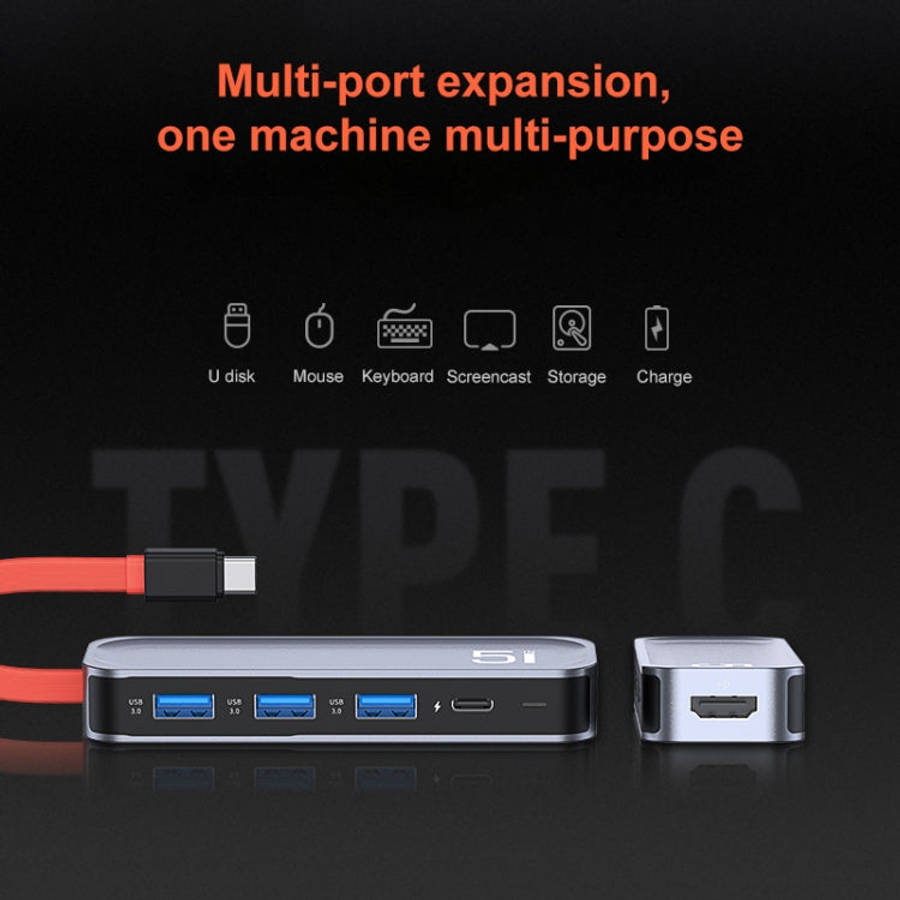 ROCK TR21 USB-C / Type-C to HDMI + USB3.0 x 3 + PD 4K 60Hz 5 in 1 Docking Station, TR21