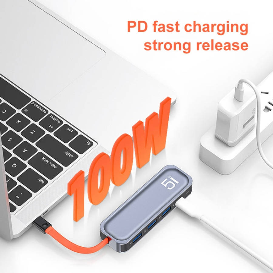 ROCK TR21 USB-C / Type-C to HDMI + USB3.0 x 3 + PD 4K 60Hz 5 in 1 Docking Station, TR21