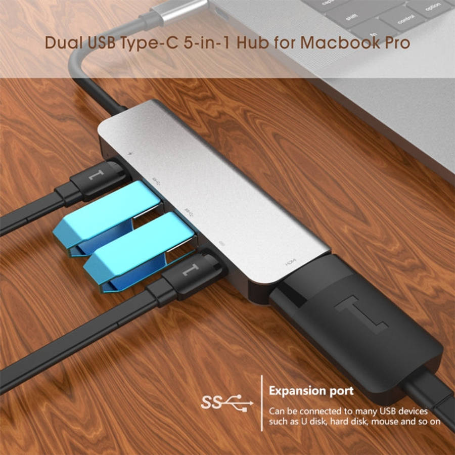 5 in 1 HDMI + USB x 2 + PD x 2 to USB-C / Type-C HUB Adapter, HDMI + USB x 2 + PD x 2