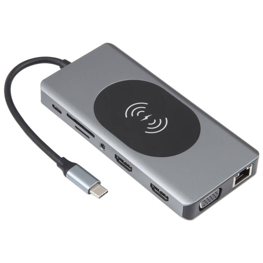 14 in 1 Type-C Docking Station with Wireless Charging(1000M Network Port), 14 in 1