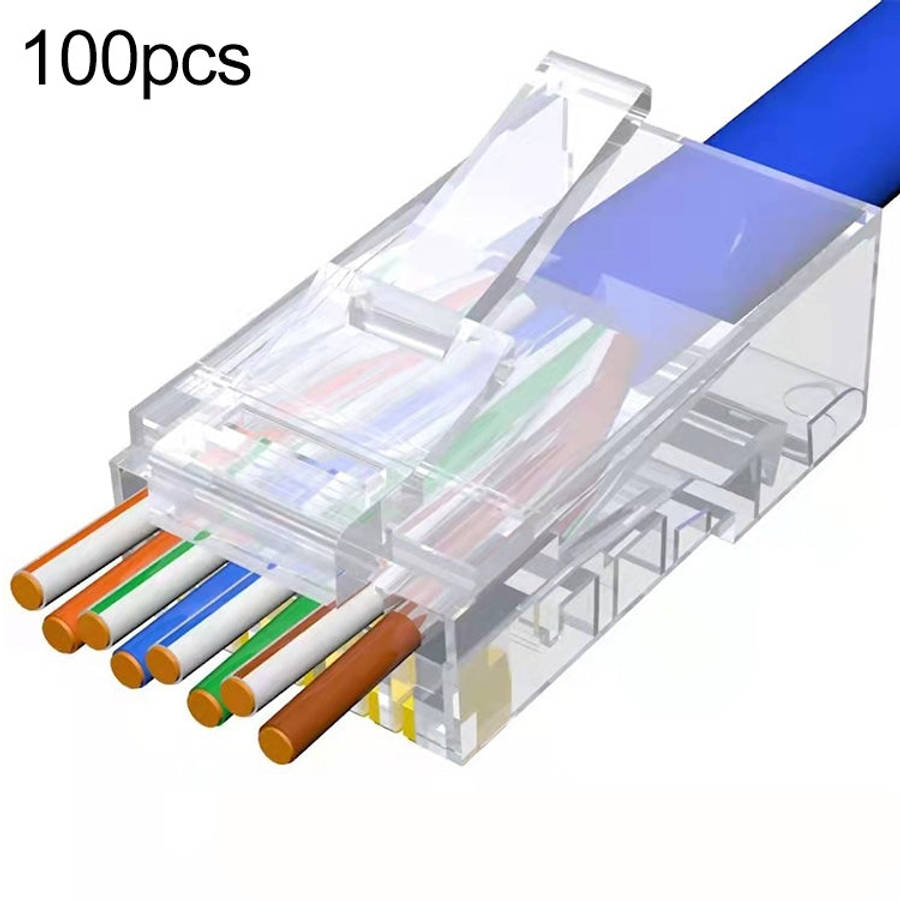 100pcs /Pack Cat5e RJ45 Connector Unshielded Pass Through Modular Plug, Gold: 3u, Cat5e Unshielde...