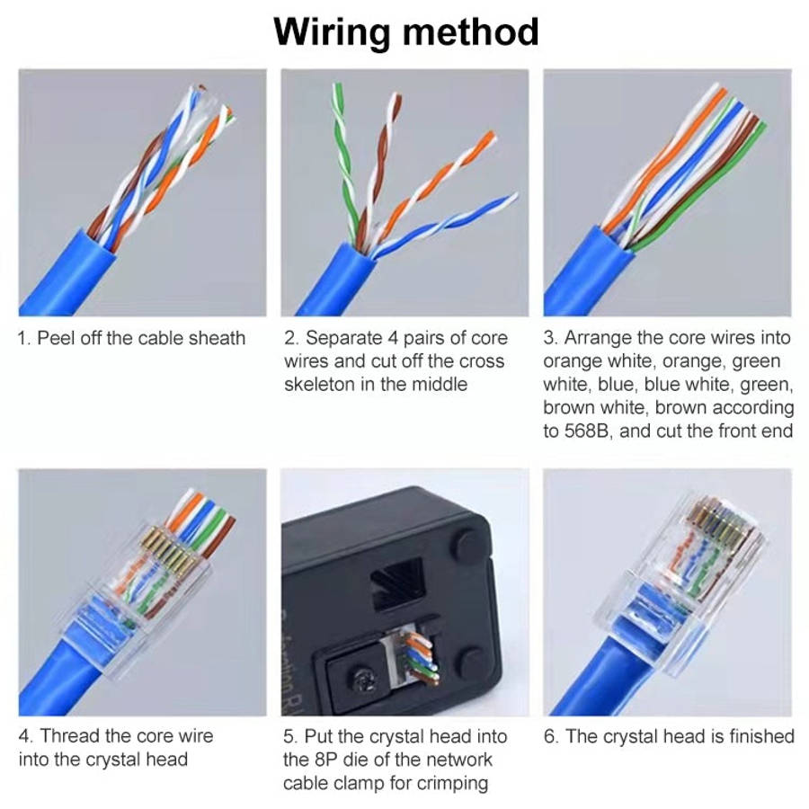 100pcs /Pack Cat5e RJ45 Connector Unshielded Pass Through Modular Plug, Gold: 3u, Cat5e Unshielde...