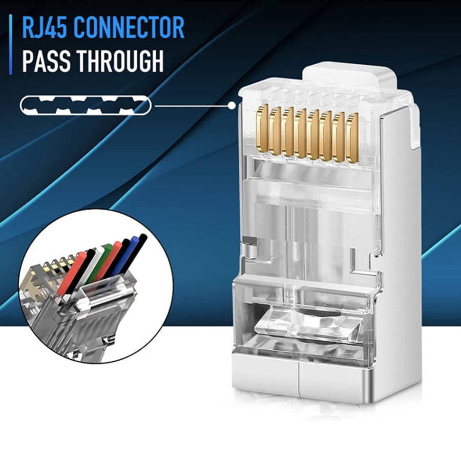 100pcs /Pack Cat6e Shielded Pass Through RJ45 Connector Modular Plug, Cat6e Shielded Pass Through