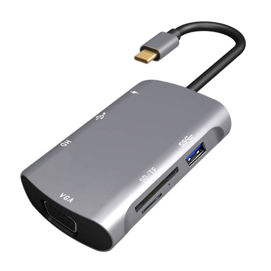 V217E 7 In 1 Type C / USB-C to PD + HDMI + VGA + USB3.0 + UB2.0 + SD / TF Multi-function Type-C /...