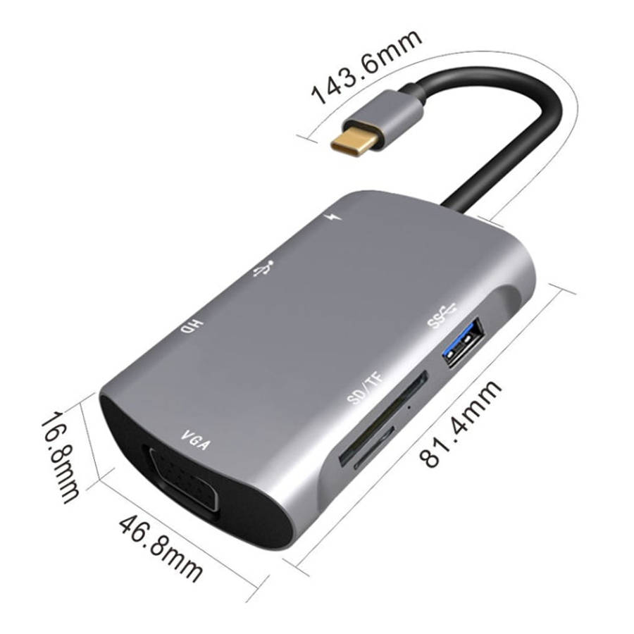 V217E 7 In 1 Type C / USB-C to PD + HDMI + VGA + USB3.0 + UB2.0 + SD / TF Multi-function Type-C /...