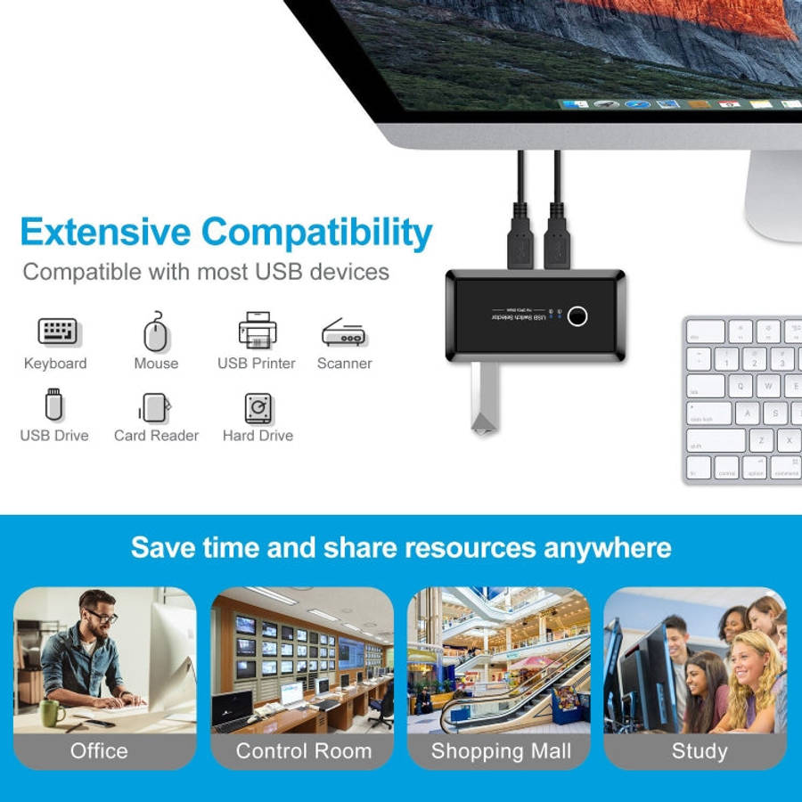 UK204V Drive-free USB 3.0 Switch Selector 2 USB Ports Sharing 4 USB Ports Switcher Adapter for Mo...