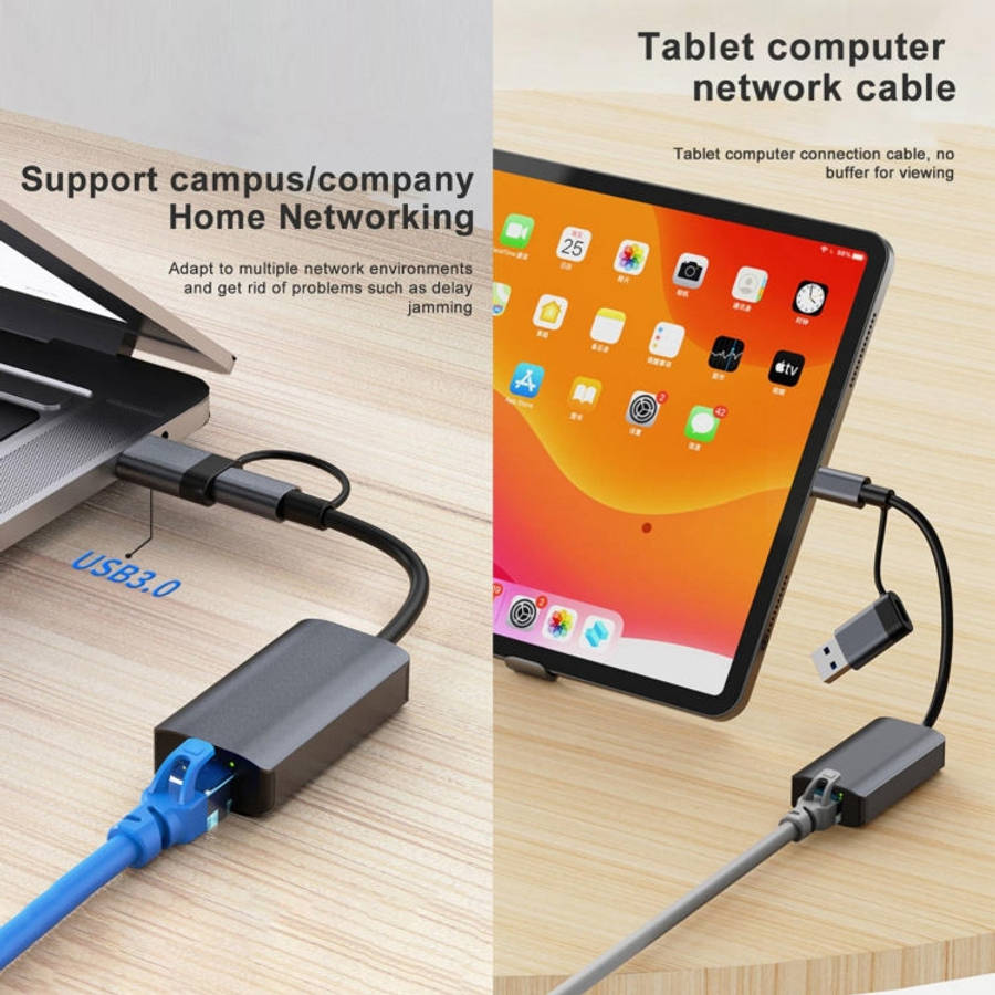 BYL-2207TU 2 in 1 USB + Type-C to RJ45 Docking Station HUB Adapter, BYL-2207TU