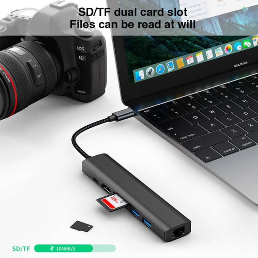 BYL-2303 7 in 1 USB-C / Type-C to USB Multifunctional Docking Station HUB Adapter, BYL-2303