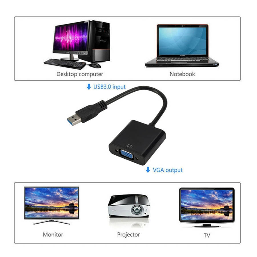 External Graphics Card Converter Cable USB3.0 to VGA, Resolution: 1080P, 1080P (Black), 1080P (Bl...