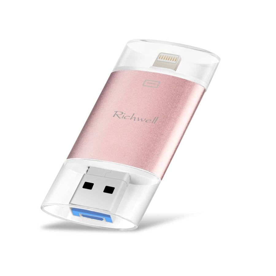 Richwell 3 in 1 128G Type-C + 8 Pin + USB 3.0 Metal Double Cover Push-pull Flash Disk with OTG Fu...