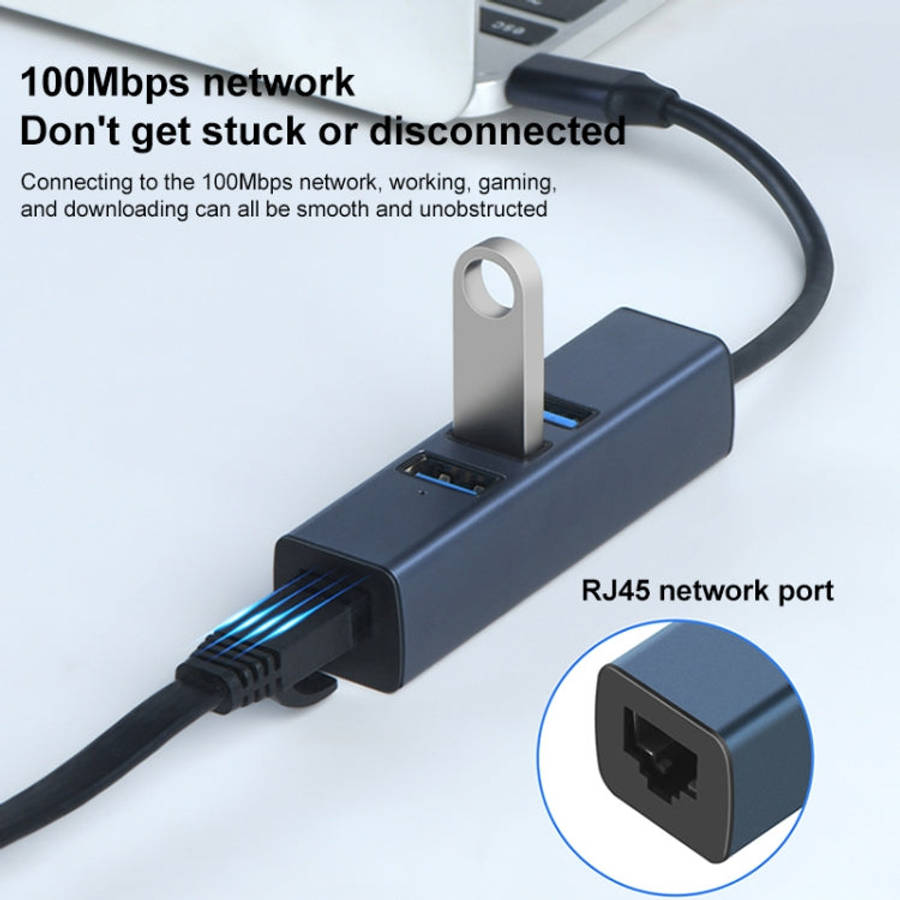 RDS 6307-3 USB-C / Type-C to USB3.0 + Dual USB2.0 + RJ45 4 in 1 HUB Adapter, 6307-3