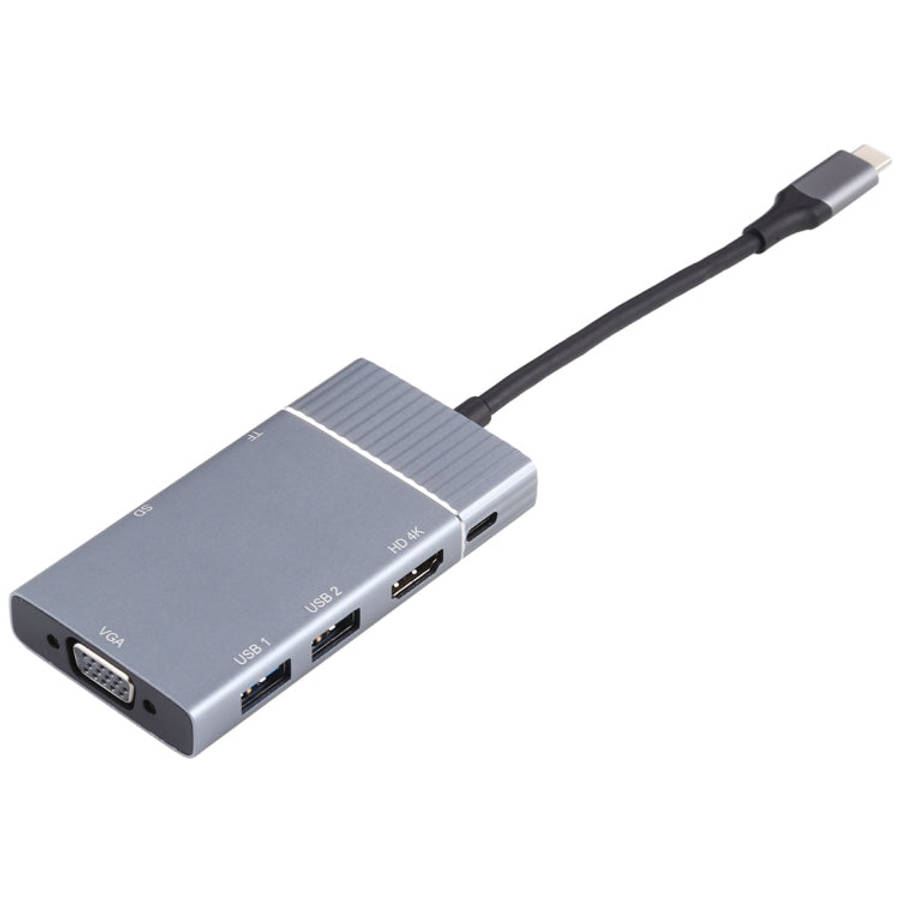 7 In 1 Dual USB 3.0 + TF/SD + HDMI/VGA + 3.5mm Jack + Type-C / USB-C Multi-function USB-C Dock St...