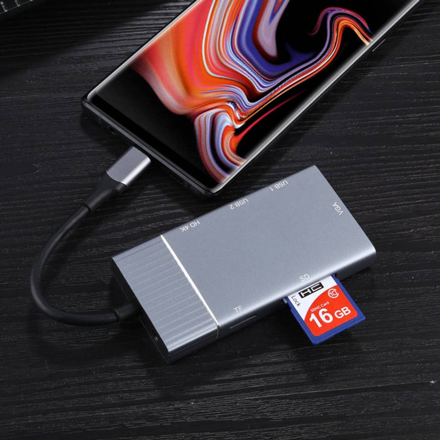 7 In 1 Dual USB 3.0 + TF/SD + HDMI/VGA + 3.5mm Jack + Type-C / USB-C Multi-function USB-C Dock St...