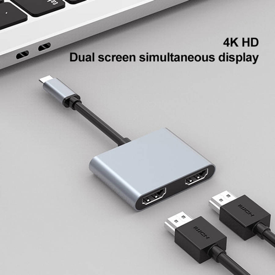 2 in 1 USB-C / Type-C to 2 x HDTV Ports HUB Adapter, 2 in 1