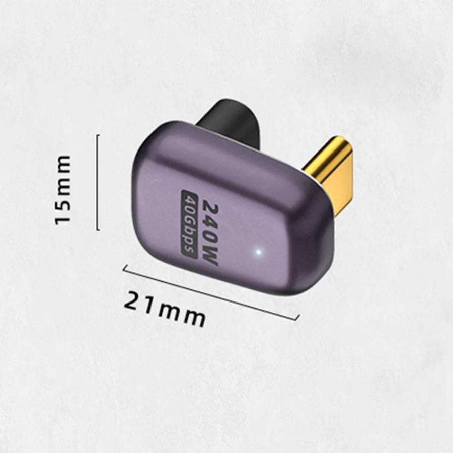 240W USB-C/Type-C Female to USB-C/Type-C Male 40Gbps U-Type Adapter with Light, U-Type Adapter