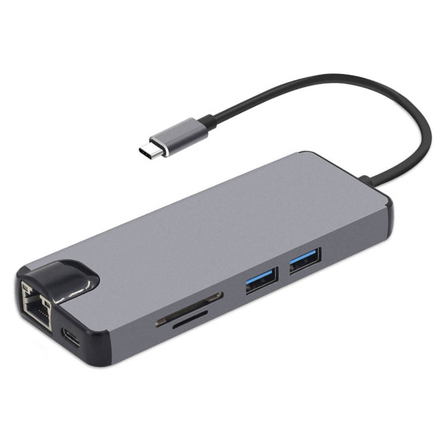 8 in 1 Type-C to HDMI + USB 3.0 + USB 3.0 + Type-C + LAN + VGA + TF/SD Card Reader Adapter