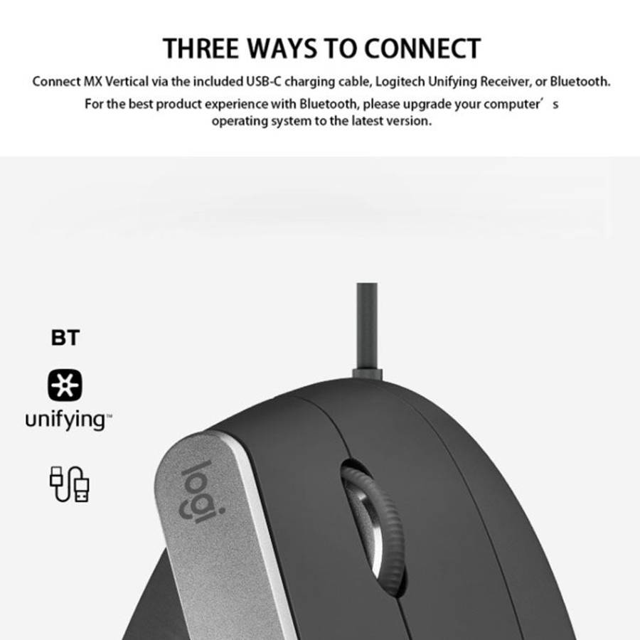 Logitech MX Vertical 4000DPI USB-C / Type-C + Unifying + Bluetooth Three-mode Ergonomic Wireless ...