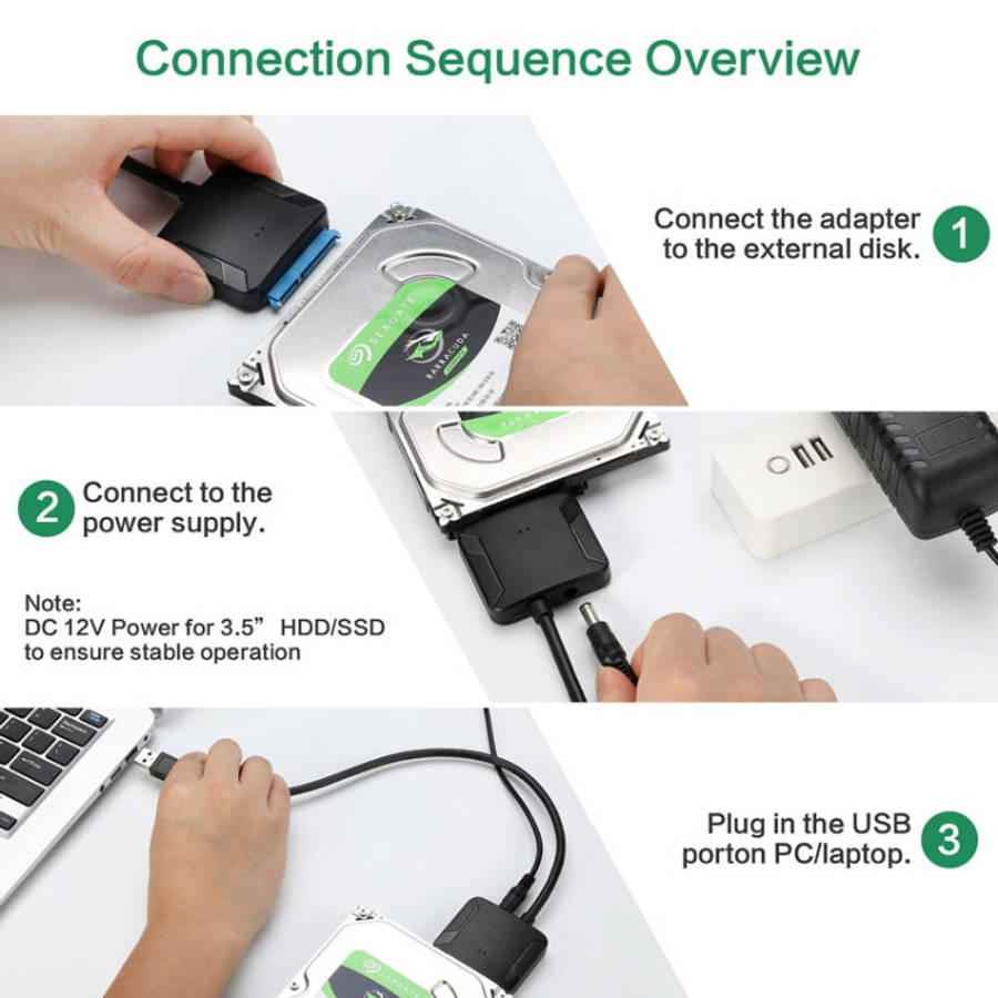 Professional SATA to USB 3.0 Cable Adapter 2.5 / 3.5 inch SSD Hard Drive Expanding Connector, 2.5...