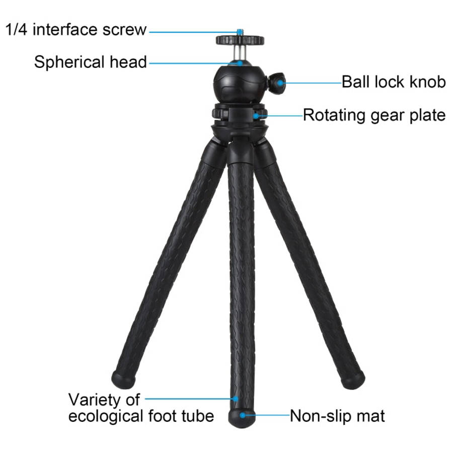 PULUZ Mini Octopus Flexible Tripod Holder with Ball Head & Phone Clamp + Tripod Mount Adapter & L...