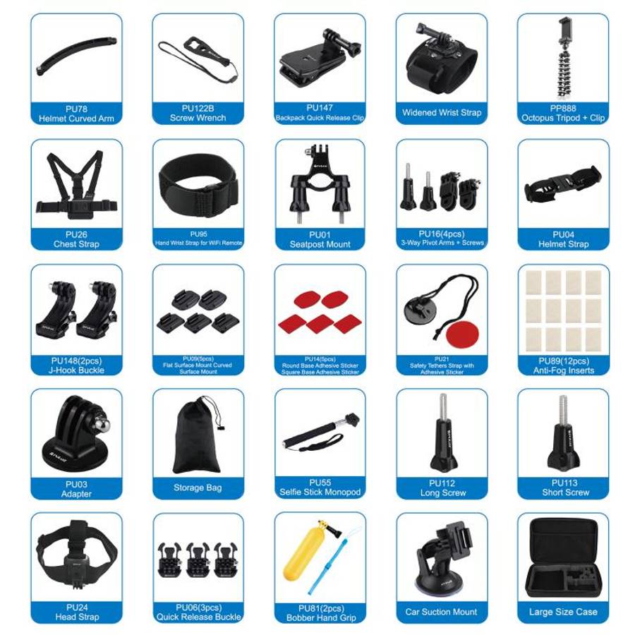 PULUZ 50 in 1 Accessories Total Ultimate Combo Kits with EVA Case (Chest Strap + Suction Cup Moun...