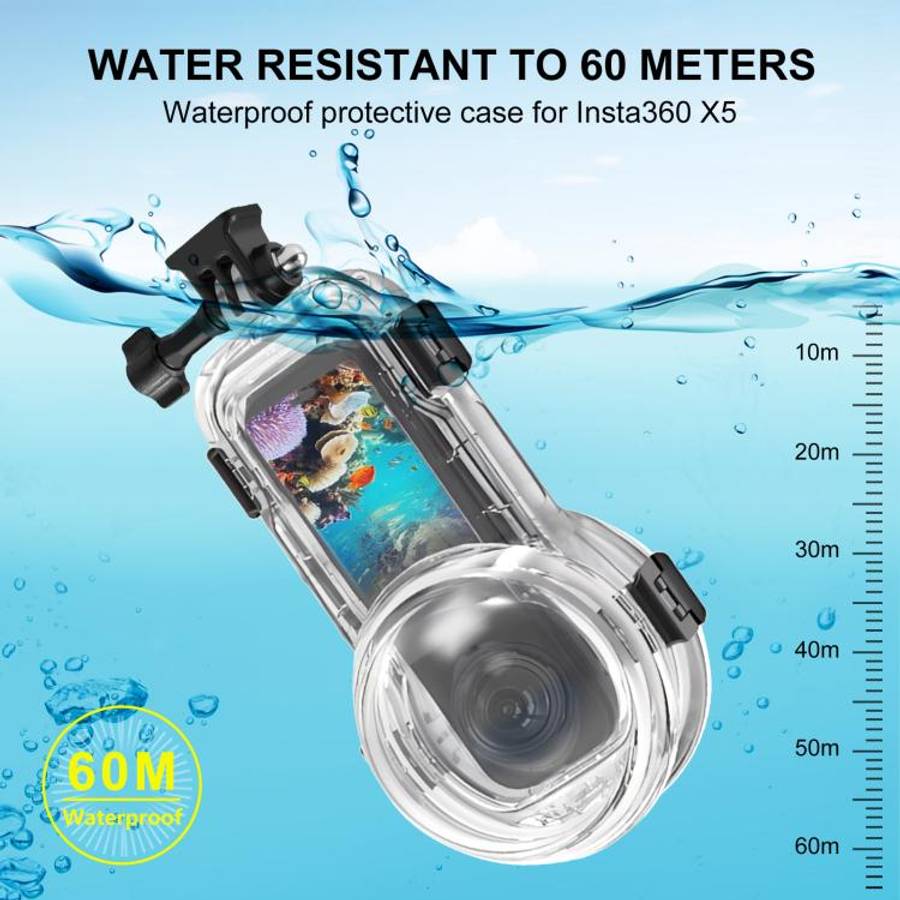 For Insta360 X5 PULUZ 60m Waterproof Sealed Diving Case with Silicone Lens Cover, Diving Case wit...