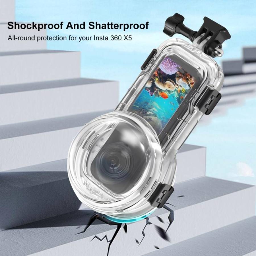 For Insta360 X5 PULUZ 60m Waterproof Sealed Diving Case with Silicone Lens Cover, Diving Case wit...