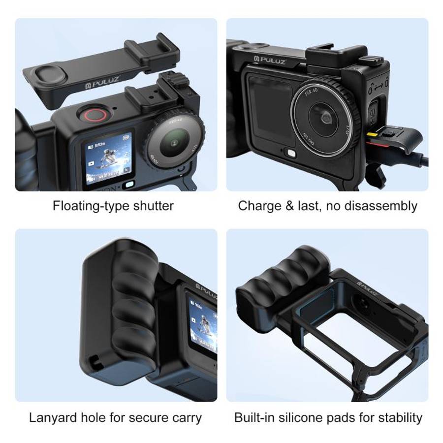 For DJI Osmo Action 6 PULUZ Street Photography Handle Ergonomic Hand Grip Cage Frame with Cold Sh...