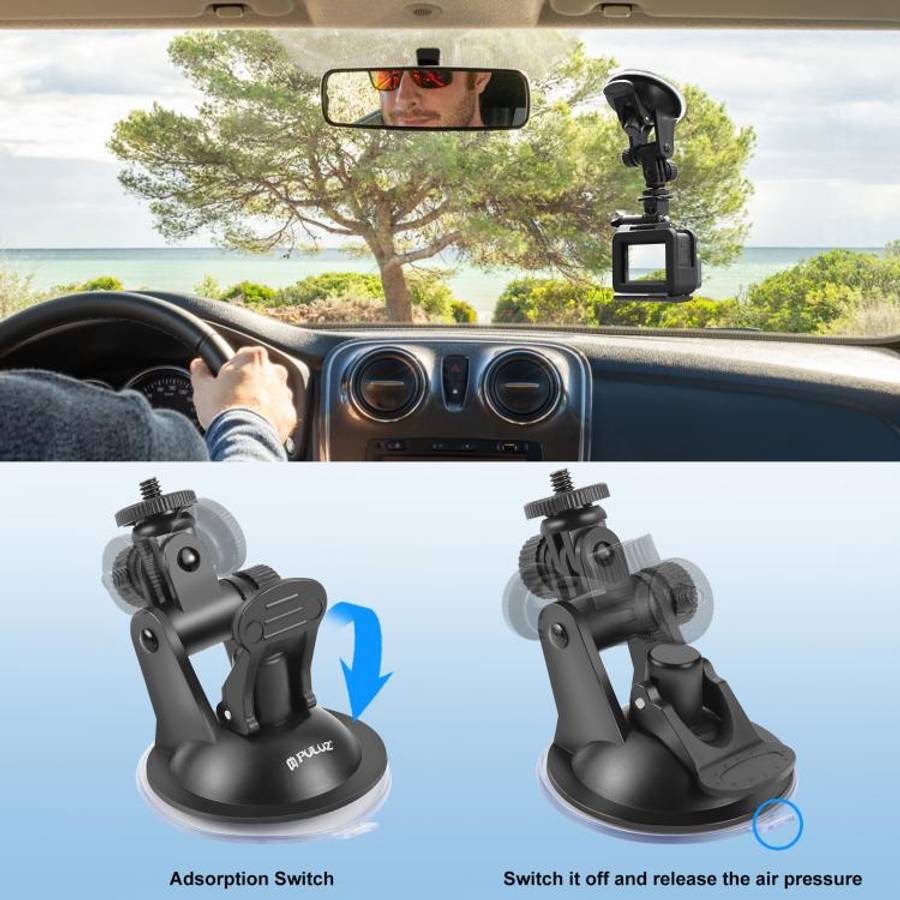 PULUZ Car Suction Cup Mount with Screw & Tripod Mount Adapter & Storage Bag for GoPro, Insta360, ...