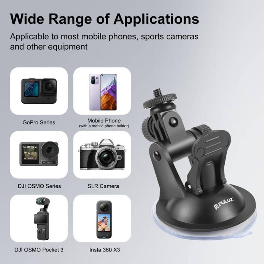 PULUZ Car Suction Cup Mount with Screw & Tripod Mount Adapter & Storage Bag for GoPro, Insta360, ...