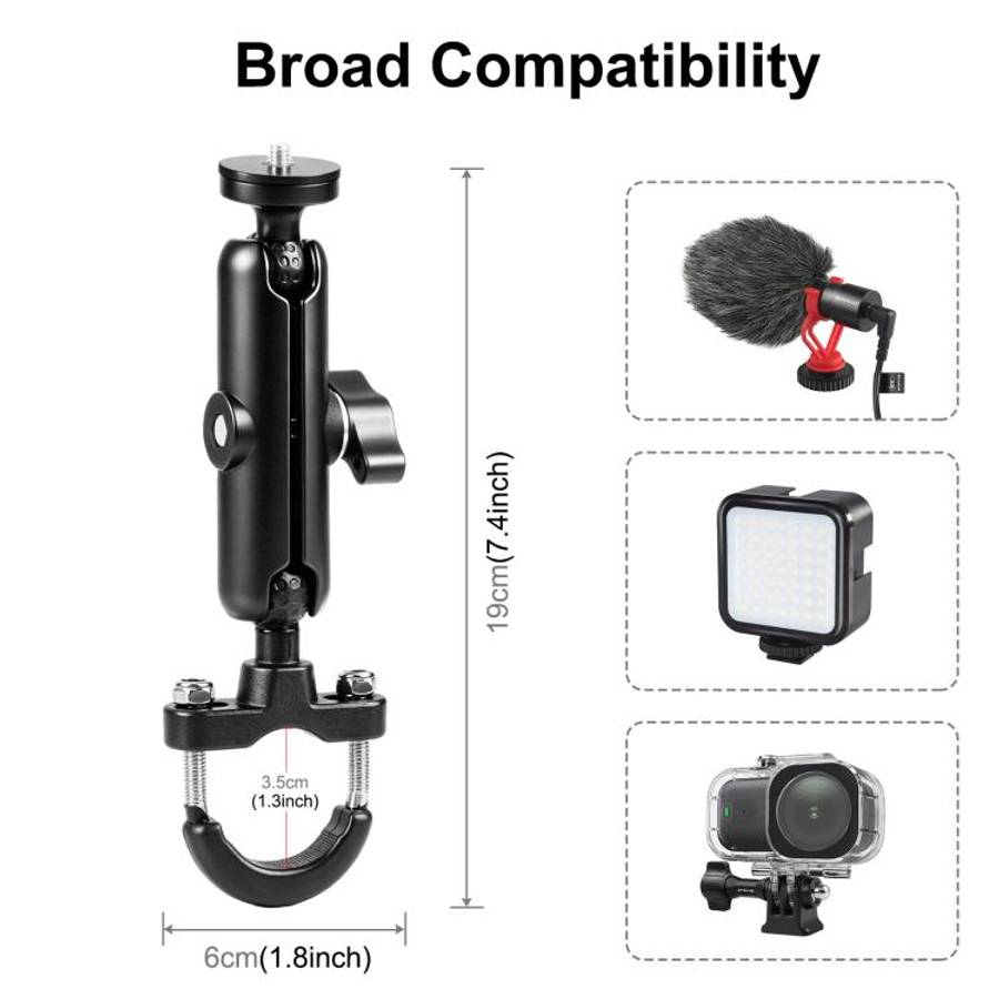 PULUZ Motorcycle Handlebar Fixed Mount U-Bolt Base Holder for DJI, Insta360, GoPro and Other Acti...