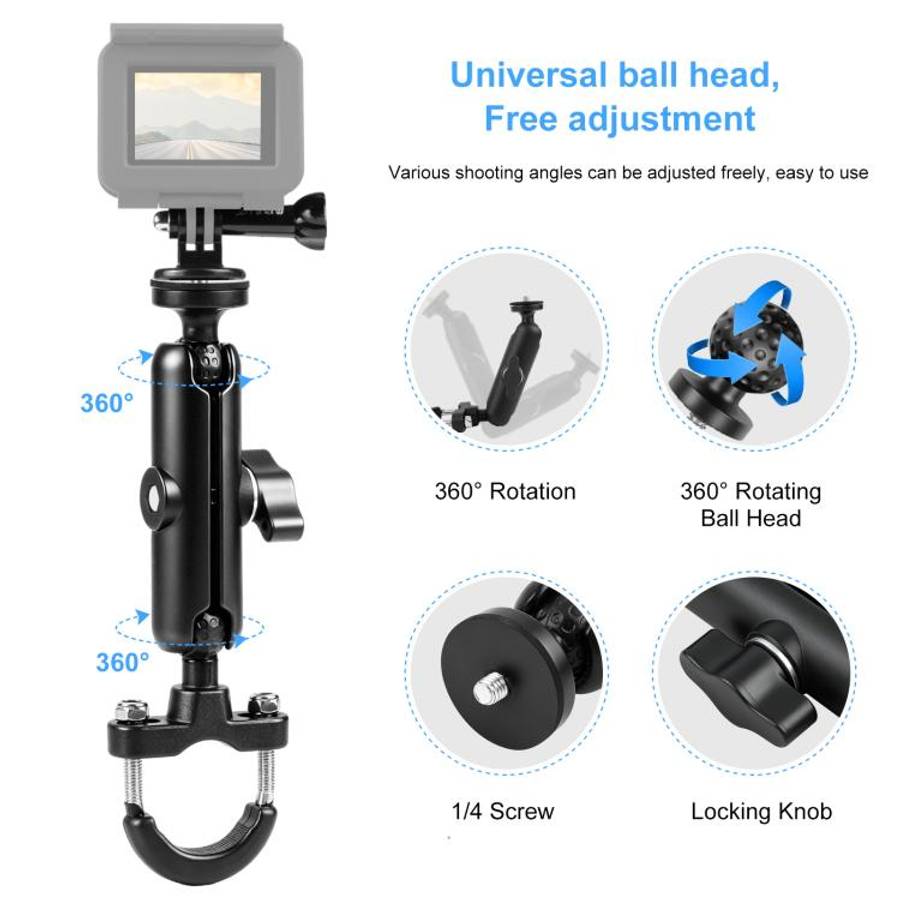 PULUZ Motorcycle Handlebar Fixed Mount U-Bolt Base Holder for DJI, Insta360, GoPro and Other Acti...