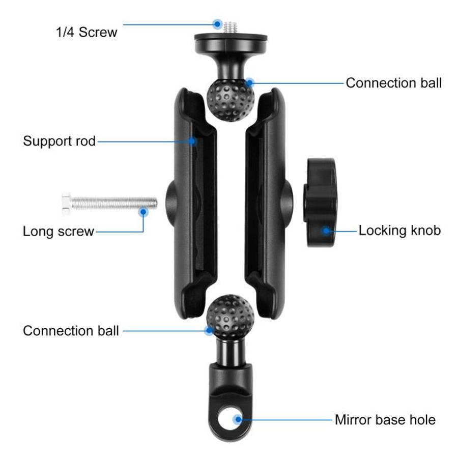 PULUZ Motorcycle Holder Mirror Base Hole Fixed Mount for DJI, Insta360, GoPro and Other Action Ca...