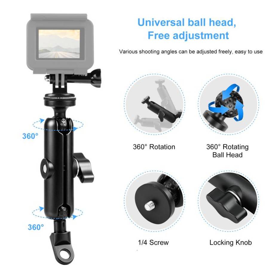 PULUZ Motorcycle Holder Mirror Base Hole Fixed Mount for DJI, Insta360, GoPro and Other Action Ca...