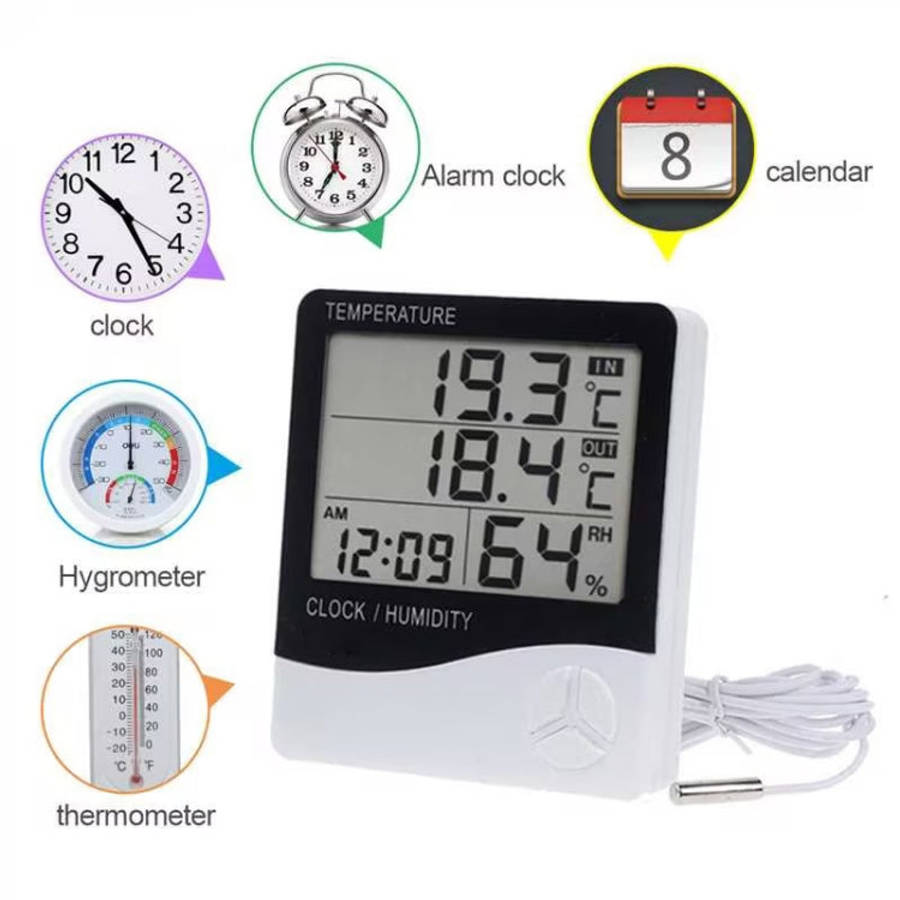 Outdoor / Indoor LCD Digital Electronic Thermometer Hygrometer Alarm Clock, THC-03A