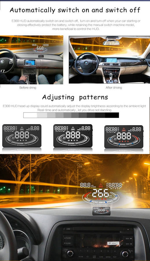 E300 5.5 inch Car OBDII / EUOBD HUD Vehicle-mounted Head Up Display Security System, Support Spee...