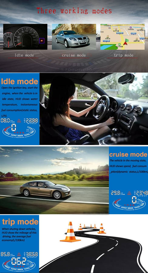 E300 5.5 inch Car OBDII / EUOBD HUD Vehicle-mounted Head Up Display Security System, Support Spee...