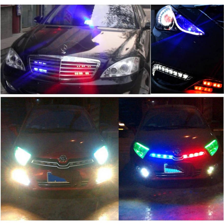 2 PCS  6 inch 6 LED 2 x 18W Car Flash Warning Light Red + Blue Change White Waterproof Emergency ...