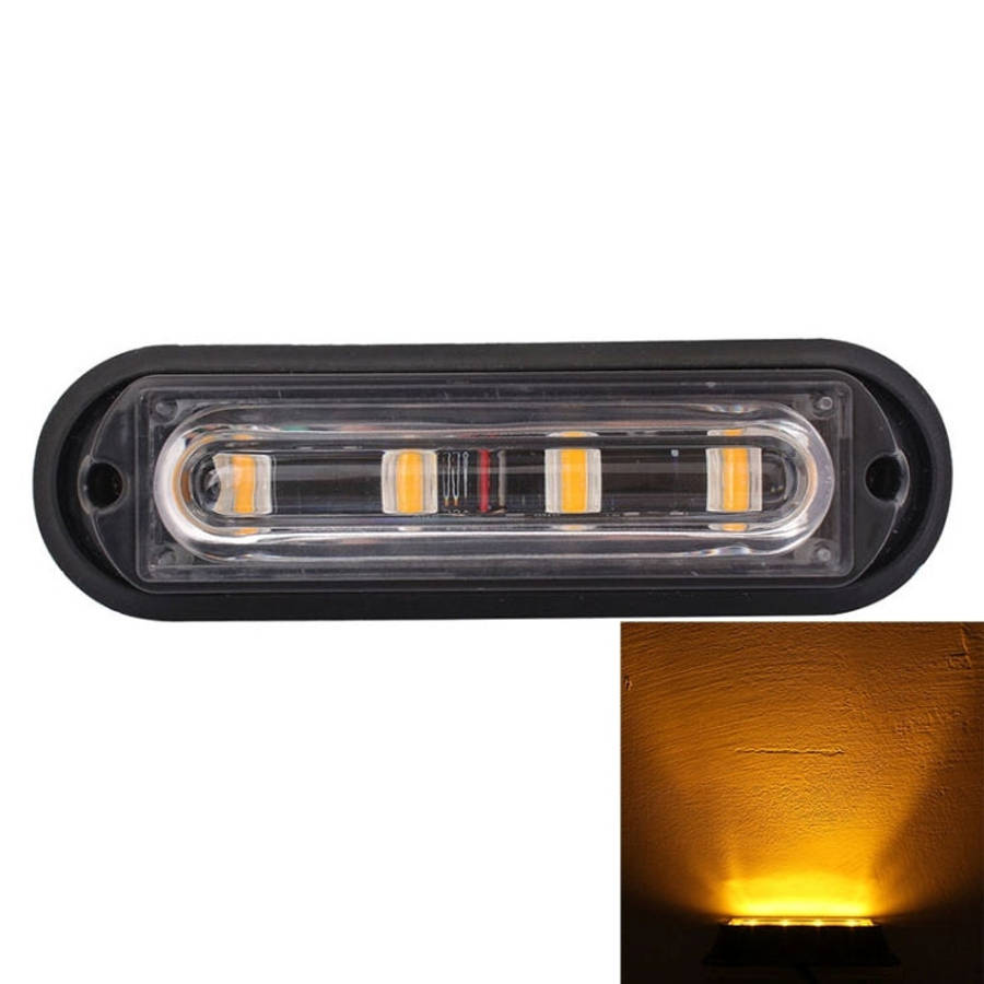 12W 720LM 4-LED 18 Flash Patterns Car Strobe Emergency Warning Light Lamp, DC 12V, 4-LED Yellow L...