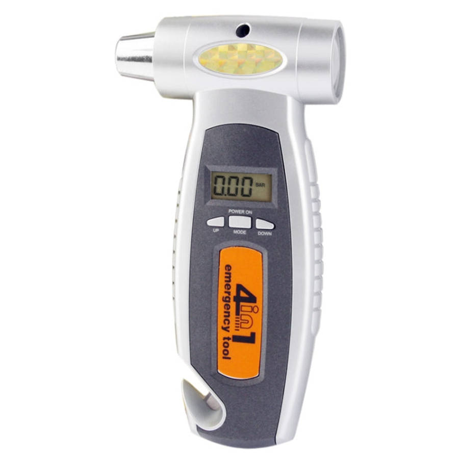 4 in 1 (Digital Tire Gauge + Flashlight + Emergency Hammer + Emergency Seat Belt Cutter) Emergenc...
