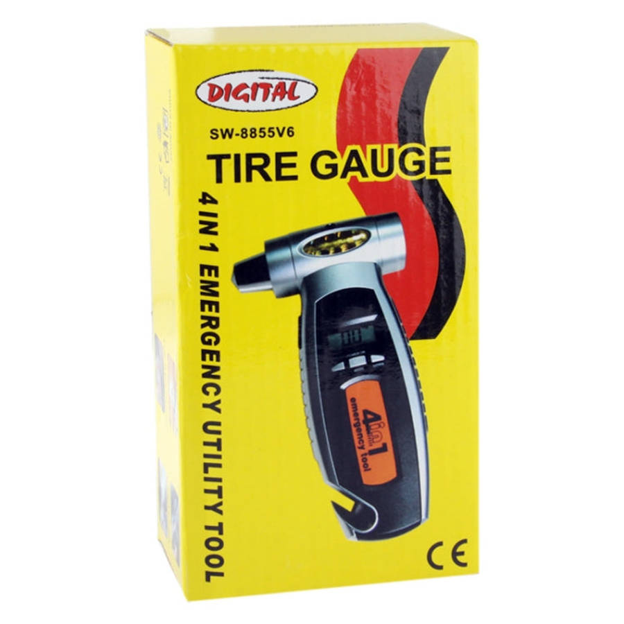 4 in 1 (Digital Tire Gauge + Flashlight + Emergency Hammer + Emergency Seat Belt Cutter) Emergenc...