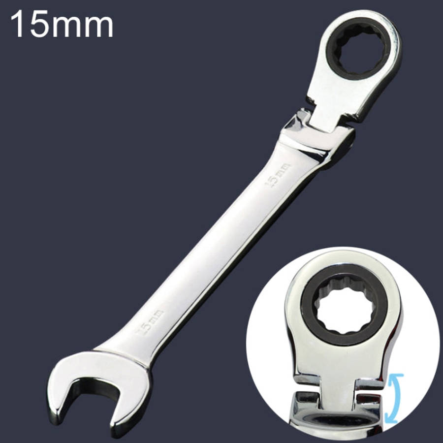 15mm Dual-use Opening Plum Ratcheting Angled Wrench , Length: 19.5cm, 15mm