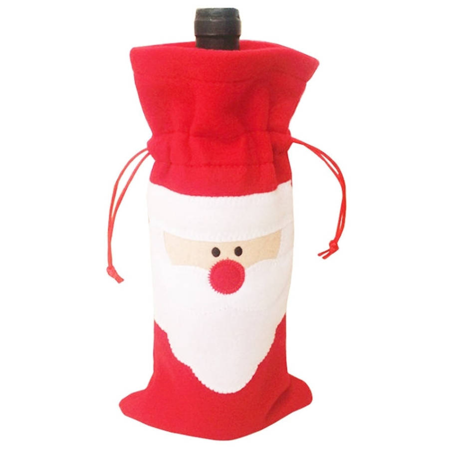 3 PCS Santa Pattern Christmas Dinner Table Decoration Plush Champagne Wine Bottle Bag, Santa Patt...
