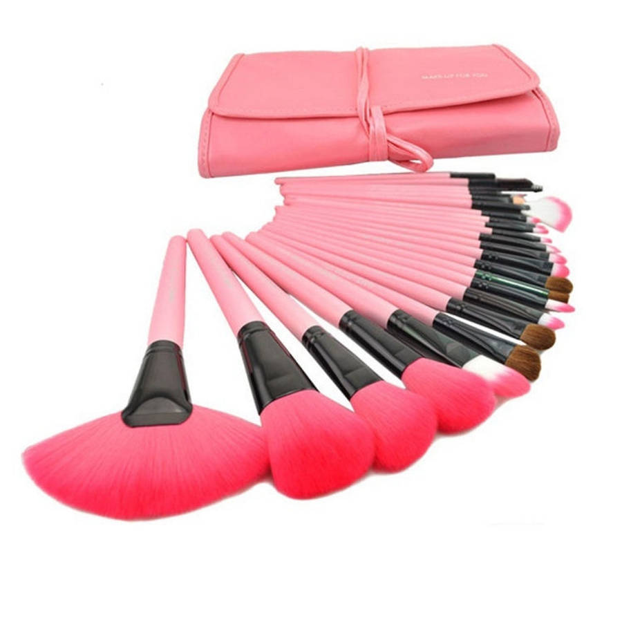 24 PCS Goat Hair Pink Handle Makeup Brush Set with Pink Pouch, 24pcs