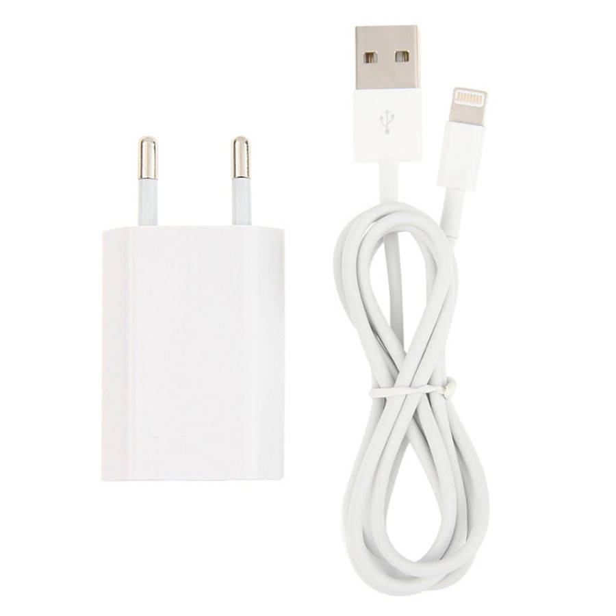 2 in 1 5V 1A EU Plug Travel Charger Adapter with 1m 8-pin Cable For iPhone