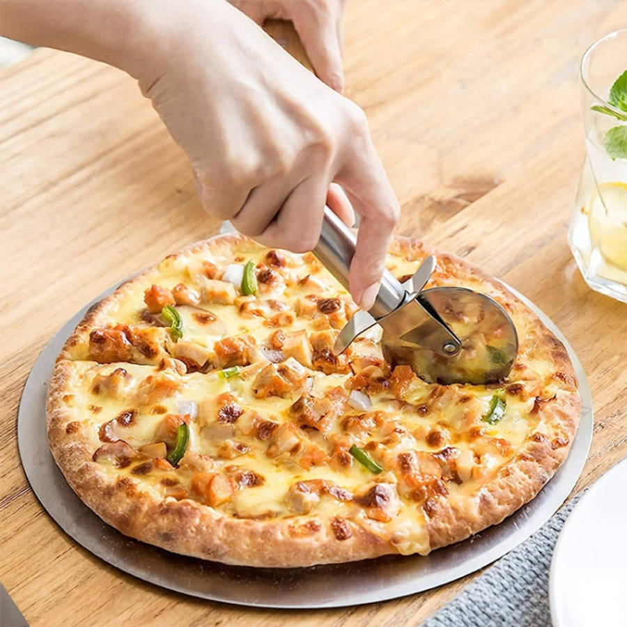 LsCook Stainless Steel Round Pizza Cutter Knife, Sigle Wheel